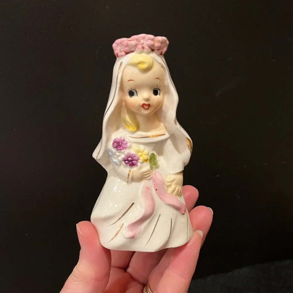 Vintage Tilso Bride Figurine with Pink and White Accents Candle Holder